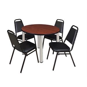 Scranton & Co 42&quot Round Breakroom Table with 4 Restaurant Chairs in Cherry