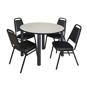 Scranton & Co 48&quot Round Breakroom Table with 4 Restaurant Chairs in Maple