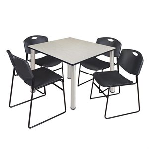 Scranton & Co 48&quot Square Breakroom Table with 4 Zeng Chairs in Maple