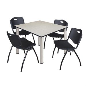 Scranton & Co 48&quot Square Breakroom Table with 4 'M' Chairs in Maple