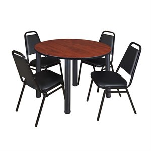 Scranton & Co 48&quot Round Breakroom Table with 4 Restaurant Chairs in Cherry