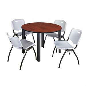 Scranton & Co 48&quot Round Breakroom Table with 4 'M' Chairs in Cherry