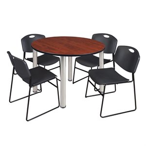 Scranton & Co 48&quot Round Breakroom Table with 4 Zeng Chairs in Cherry