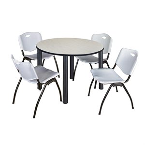 Scranton & Co 48&quot Round Breakroom Table with 4 'M' Chairs in Maple