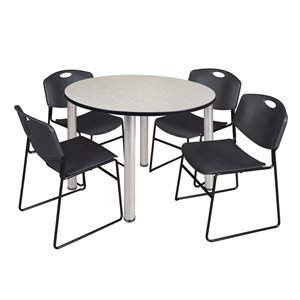 Scranton & Co 48&quot Round Breakroom Table with 4 Zeng Chairs in Maple