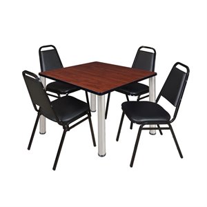 Scranton & Co 36&quot Square Breakroom Table with 4 Restaurant Chairs in Cherry