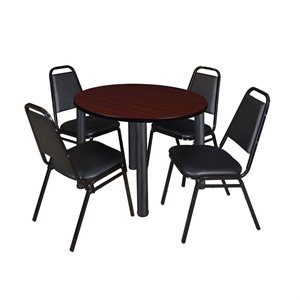 Scranton & Co 42&quot Round Breakroom Table with 4 Cafe Chairs in Mahogany
