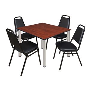 Scranton & Co 48&quot Square Breakroom Table with 4 Restaurant Chairs in Cherry