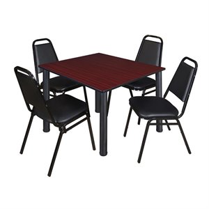 Scranton & Co 48&quot Square Breakroom Table with 4 Cafe Chairs in Mahogany