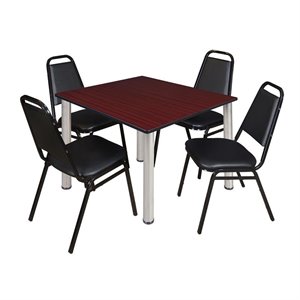 Scranton & Co 48&quot Square Breakroom Table with 4 Cafe Chairs in Mahogany