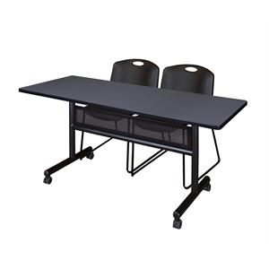 Scranton & Co 60&quot x 24&quot Flip Top Training Table with 2 Zeng Chairs in Grey