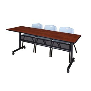 Scranton & Co 84&quot x 24&quot Flip Top Training Table with 3 'M' Chairs in Cherry