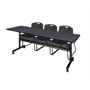 Scranton & Co 84&quot x 24&quot Flip Top Training Table with 3 Zeng Chairs in Grey