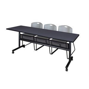 Scranton & Co 84&quot x 24&quot Flip Top Training Table with 3 Zeng Chairs in Grey
