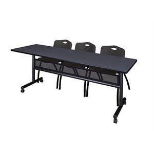Scranton & Co 84&quot x 24&quot Flip Top Training Table with 3 'M' Chairs in Grey