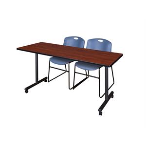 Scranton & Co 60&quot Mobile Table with 2 Zeng Chairs in Rich Cherry