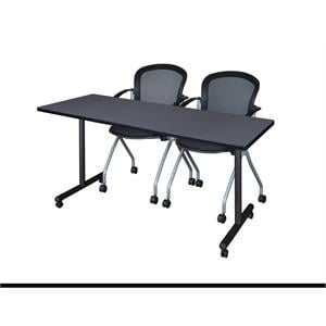 Scranton & Co 60&quot Mobile Table with 2 Nesting Chairs in Grey