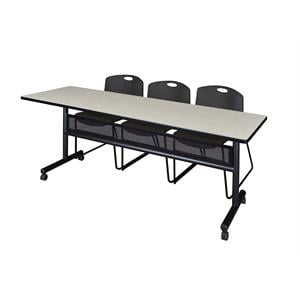 Scranton & Co 84&quot x 24&quot Flip Top Training Table with 3 Zeng Chairs in Maple