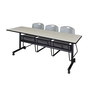 Scranton & Co 84&quot x 24&quot Flip Top Training Table with 3 Zeng Chairs in Maple