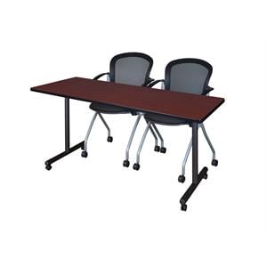 Scranton & Co 60&quot Mobile Table with 2 Nesting Chairs in Mahogany