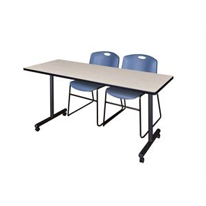 Scranton & Co 60&quot Mobile Table with 2 Zeng Chairs in Natural Maple