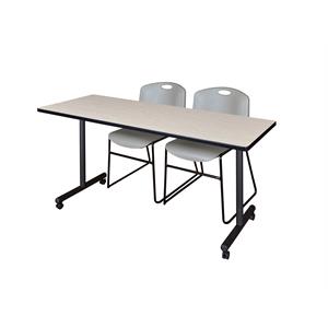 Scranton & Co 60&quot Mobile Table with 2 Zeng Chairs in Natural Maple