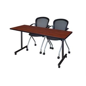 Scranton & Co 72&quot Mobile Table with 2 Nesting Chairs in Cherry