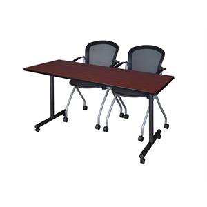 Scranton & Co 66&quot Mobile Table with 2 Nesting Chairs in Mahogany