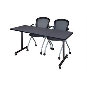 Scranton & Co 72&quot Mobile Table with 2 Nesting Chairs in Grey