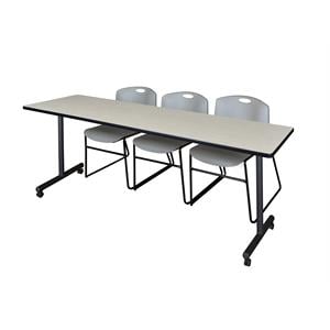 Scranton & Co 84&quot Mobile Table with 3 Zeng Chairs in Natural Maple