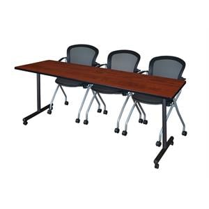 Scranton & Co 84&quot Mobile Table with 3 Nesting Chairs in Cherry