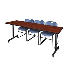 Scranton & Co 84&quot Mobile Table with 3 Zeng Chairs in Rich Cherry