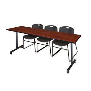 Scranton & Co 84&quot Mobile Table with 3 Zeng Chairs in Rich Cherry