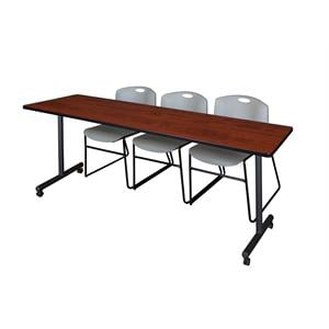 Scranton & Co 84&quot Mobile Table with 3 Zeng Chairs in Rich Cherry