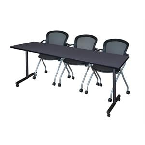 Scranton & Co 84&quot Mobile Table with 3 Nesting Chairs in Grey