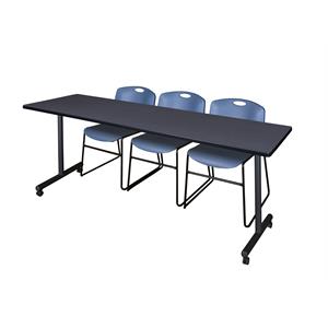 Scranton & Co 84&quot Mobile Table with 3 Zeng Chairs in Stylish Grey