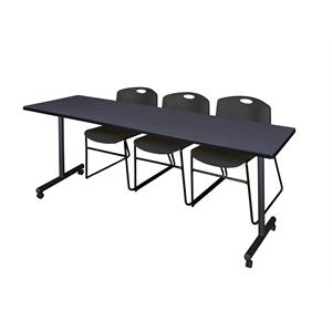 Scranton & Co 84&quot Mobile Table with 3 Zeng Chairs in Stylish Grey