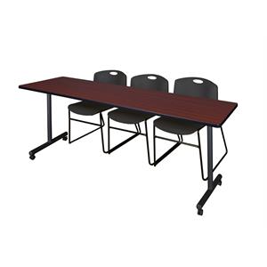 Scranton & Co 84&quot Mobile Table with 3 Zeng Chairs in Mahogany