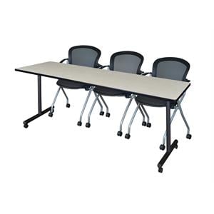 Scranton & Co 84&quot Mobile Table with 3 Nesting Chairs in Maple