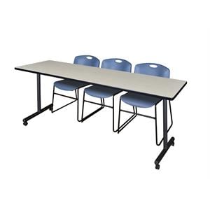 Scranton & Co 84&quot Mobile Table with 3 Zeng Chairs in Natural Maple