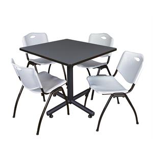 Scranton & Co 42&quot Square Breakroom Table with 4 'M' Chairs in Grey