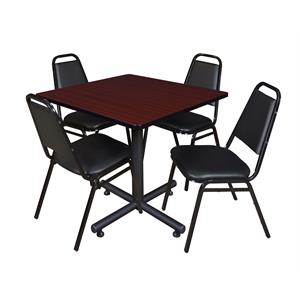 Scranton & Co 42&quot Square Breakroom Table with 4 Cafe Chairs in Mahogany