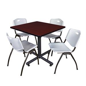Scranton & Co 42&quot Square Breakroom Table with 4 'M' Chairs in Mahogany