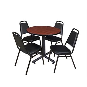 Scranton & Co 30&quot Round Breakroom Table with 4 Restaurant Chairs in Cherry