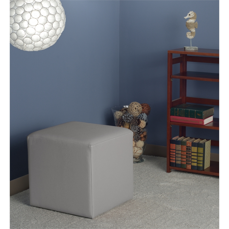 Scranton & Co Plush Lounge and Square Ottoman in Soft Durable Grey Vinyl