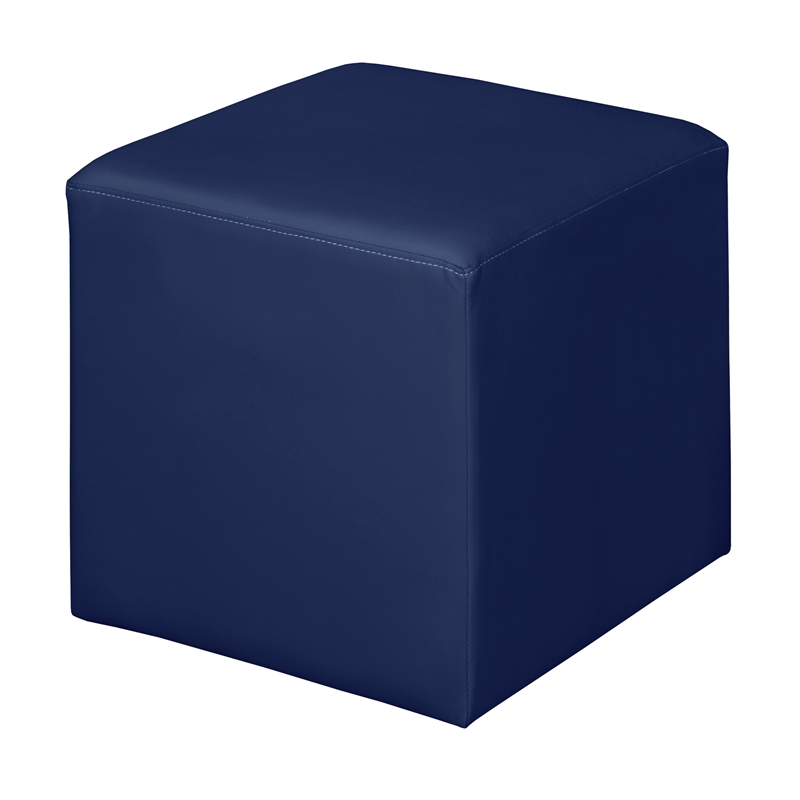 Scranton & Co Plush Square Ottoman in Soft Durable Naval Blue Vinyl