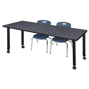 Scranton & Co 60&quot x 30&quot Adjustable Mobile Table with 2 Andy Chairs in Grey