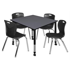 Scranton & Co 48&quot Square Adjustable Mobile Table with 4 Andy Chairs in Grey