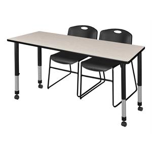 Scranton & Co 36&quot Round Adjustable Mobile Table with 2 Zeng Chairs in Maple