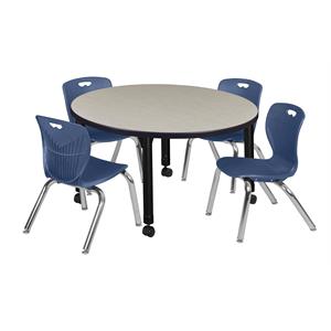 Scranton & Co 36&quot Round Adjustable Mobile Table with 4 Andy Chairs in Maple